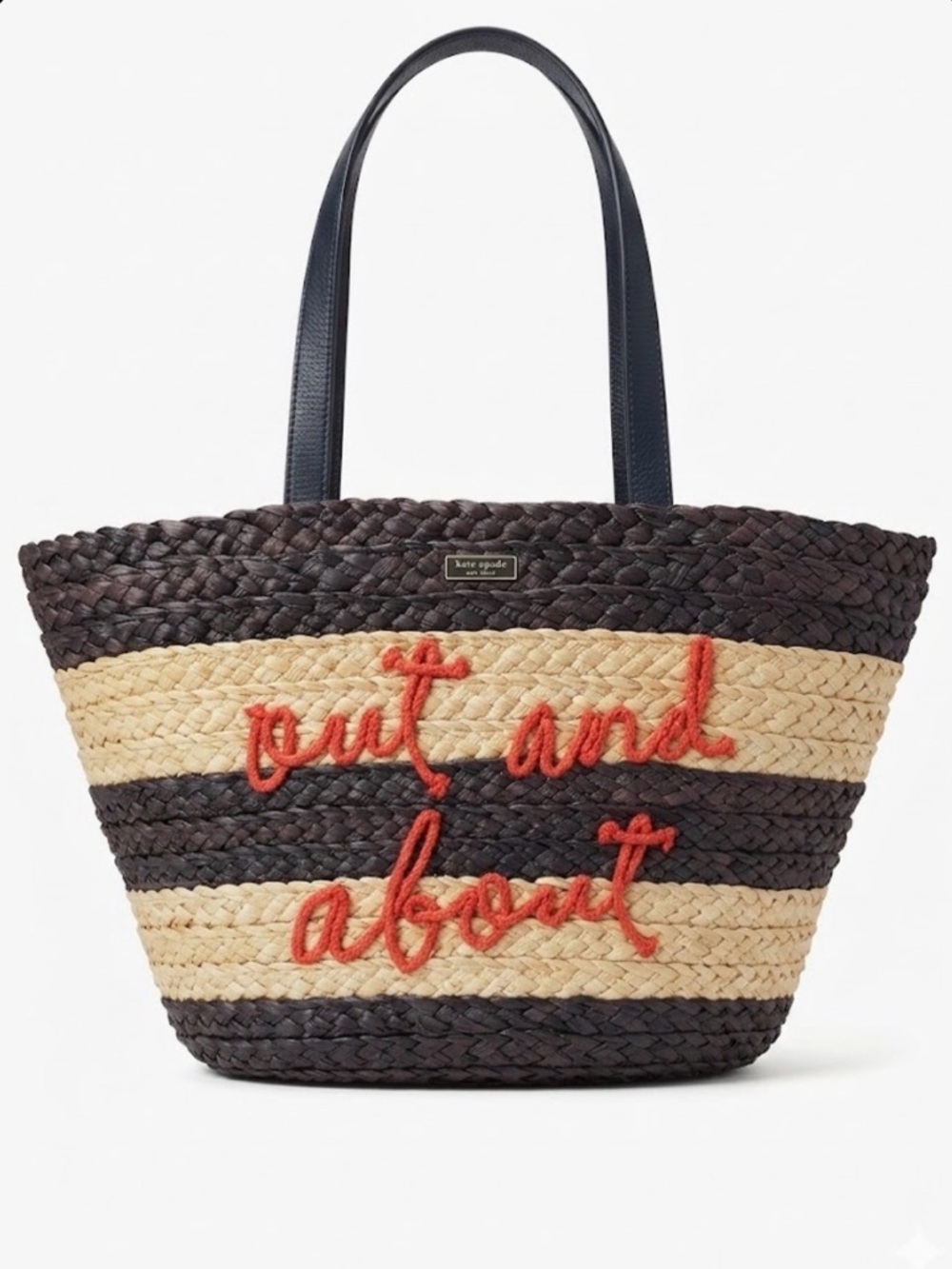 Kate Spade Shore Thing Out and About Straw Tote Beach Bag Striped